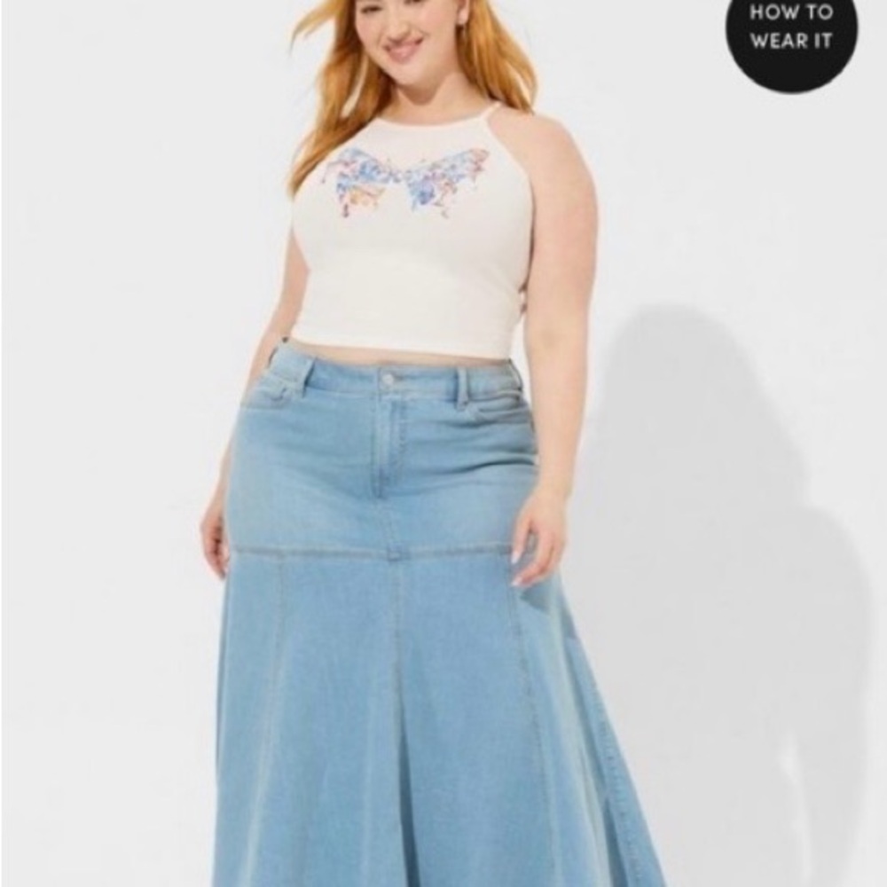 Torrid Maxi Denim Flowy Contemporary Maxi Skirt - Size 30